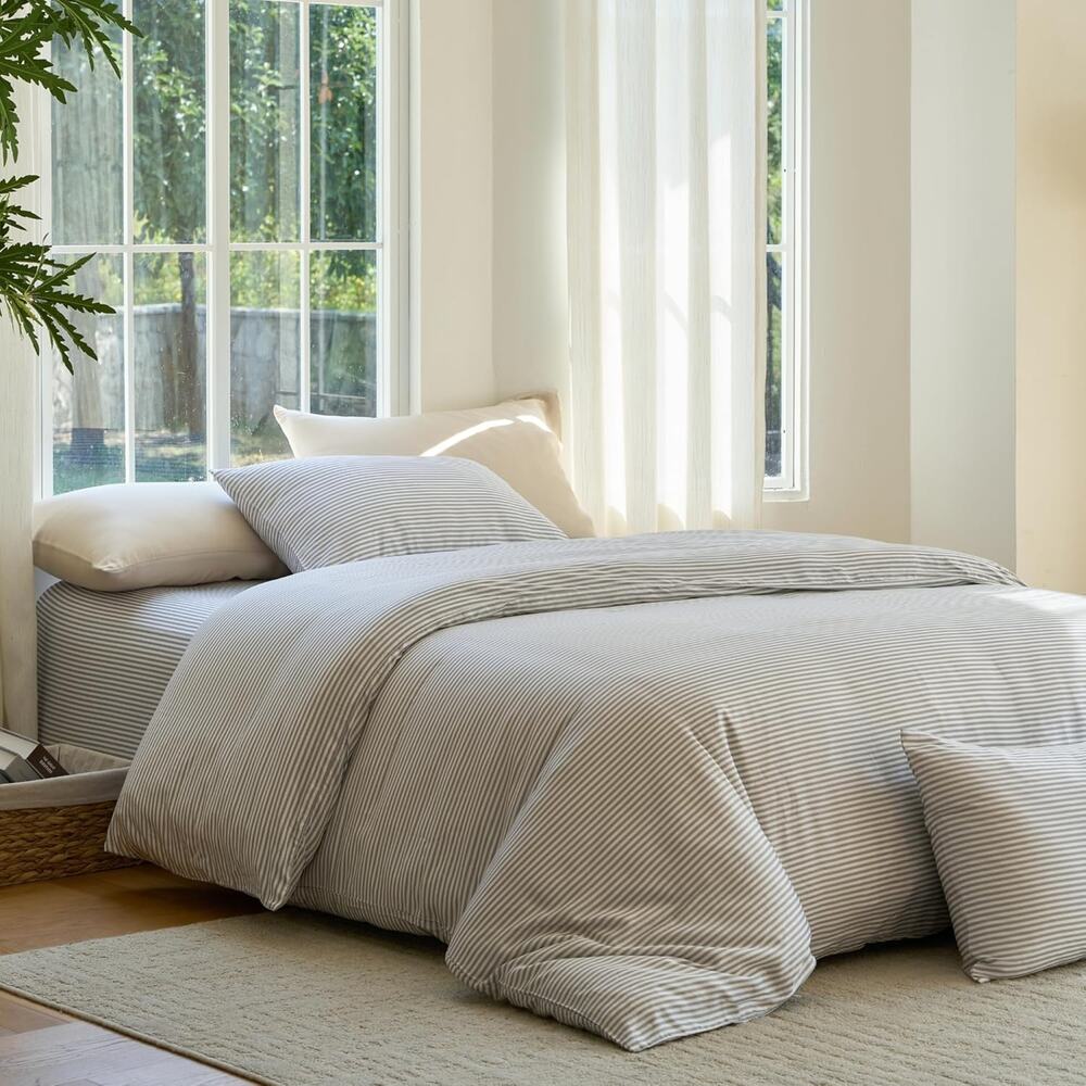 NWT Sijo DOZ 3PC Sheet Set 100% Viscose 2 Pillowcases 1 Fitted Sheet Stripe K